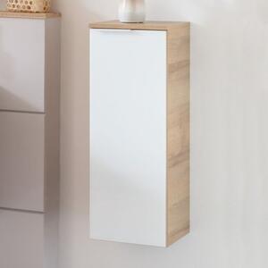B.BRILLANT Midiszekrény 30 cm széles tölgy/magasfényű fehér üveg