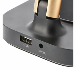 Lámpa Asztali BRESSI 8W, 450lm, AC220-240V, 3-CCT, Wireless töltő, USB, PF>0,5, RA>80, fekete/arany