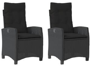 VidaXL 2 db fekete polyrattan dönthető kerti szék párnával