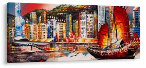 Kép - Victoria Harbour, Hong Kong, olajfestmény (120x50 cm)