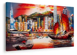 Kép - Victoria Harbour, Hong Kong, olajfestmény (90x60 cm)