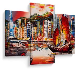 Kép - Victoria Harbour, Hong Kong, olajfestmény (90x60 cm)
