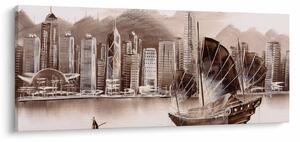 Kép - Victoria Harbour, Hong Kong, szépia hatás (120x50 cm)