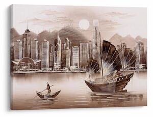 Kép - Victoria Harbour, Hong Kong, szépia hatás (70x50 cm)
