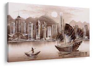 Kép - Victoria Harbour, Hong Kong, szépia hatás (90x60 cm)
