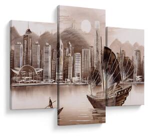 Kép - Victoria Harbour, Hong Kong, szépia hatás (90x60 cm)