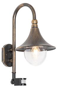 Kültéri fali lámpa antik arany IP44 mozgásérzékelővel - Daphne