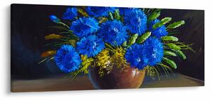 Kék virágok képe egy vázában (120x50 cm)