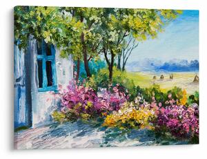 Kép a ház előtti kertről, olajfestmény (70x50 cm)