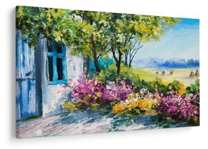 Kép a ház előtti kertről, olajfestmény (90x60 cm)