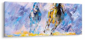 Futó lovak képe, olajfestmény (120x50 cm)