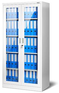 JAN NOWAK AMELIA Vitrines fém szekrény üvegezett ajtókkal, 900x1850x400, modell fehér