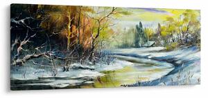 Egy téli folyó képe, olajfestmény (120x50 cm)