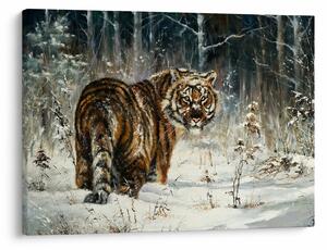 Kép - tigris a havas erdőben, olajfestmény (70x50 cm)