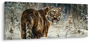 Kép - tigris a havas erdőben, olajfestmény (120x50 cm)