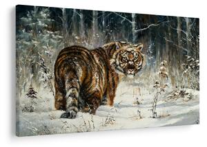 Kép - tigris a havas erdőben, olajfestmény (90x60 cm)