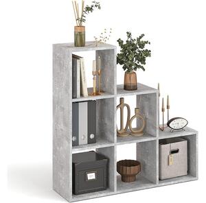 Vicco betonhatású lépcsős térelválasztó polc, 6 fakkos, 104 × 108 cm