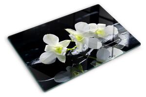 Edzett üveg vágódeszka Orchideák fekete háttéren