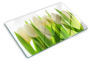 Üveg vágódeszka Tulipánok zöld levelek hátterében