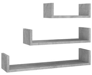 VidaXL 3 db betonszürke szerelt fa fali bemutatópolc