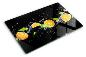 Üveg vágódeszka fényképpel Citrusfélék vízben