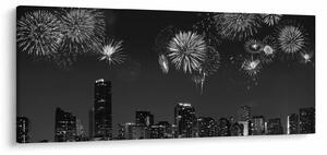 Kép - tűzijáték Miamiban, fekete és fehér (120x50 cm)