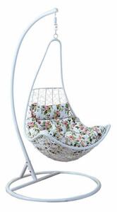 KALEA fehér függő fotel virágmintás párnával