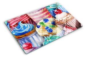 Üveg vágódeszka fényképpel Cupcakes és színes sütemények