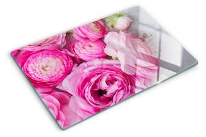 Edzett üveg vágódeszka Rózsaszín virágok csokorban