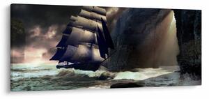 Kép - hajó a sziklák között (120x50 cm)