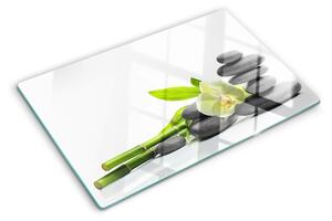 Üveg vágódeszka fényképpel Orchidea és spa kövek