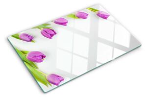 Üveg vágódeszka fényképpel Tulipánok fehér alapon