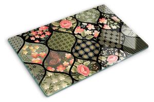 Üveg vágódeszka Virágos patchwork geometrikus mintákkal