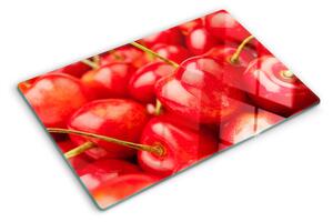 Üveg vágódeszka fényképpel Cseresznye piros alapon