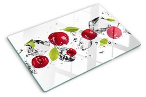 Üveg vágódeszka fényképpel Piros almák jéggel
