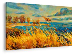 Kép - naplemente a tó felett, akril festmény (90x60 cm)