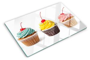 Edzett üveg vágódeszka Cupcake tejszínhabbal és cseresznyével