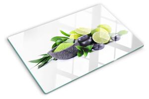 Edzett üveg vágódeszka Citrom és szőlő zöld háttéren