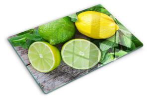 Üveg vágódeszka Citrom és lime mentával