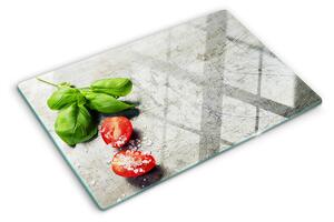 Üveg vágódeszka Paradicsom bazsalikommal és sóval