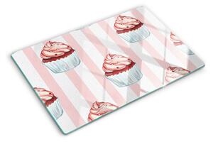 Üveg vágódeszka Rózsaszín csíkos cupcakesek