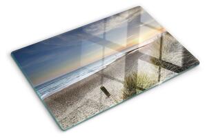 Üveg vágódeszka fényképpel Strand naplementekor