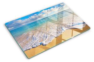 Üveg vágódeszka Strand hullámokkal és felhőkkel