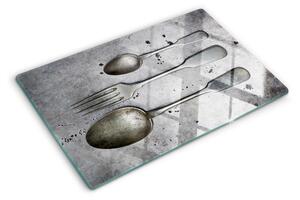 Üveg vágódeszka Evőeszközök beton alapon
