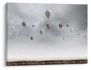 Kép - léggömbök egy téglafal felett (70x50 cm)