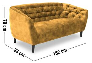 Ria 2 személyes kanapé, mustársárga velúr, fekete fa láb