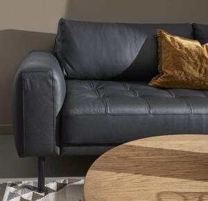 Halfdan 3 személyes kanapé, fekete hasított bőr, fekete fém láb
