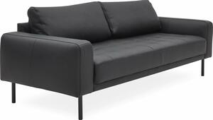 Halfdan 3 személyes kanapé, fekete hasított bőr, fekete fém láb
