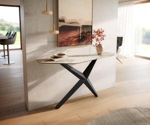 DELIFE Konzolasztal Edge polygonális 140x50 cm kerámia Minas Melange fehér-bézs Zentharo fém fekete