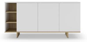 Fehér alacsony komód tölgyfa dekorral 170x80 cm Cequoia – Marckeric